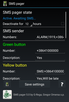 SMS pager settings