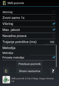 SMS pozivnik nastavitve